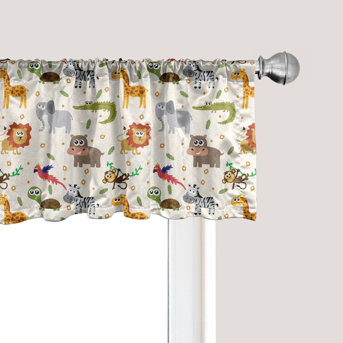 ABAKUHAUS Cartoon Dieren Raamvalletje, Gordijnvalletje voor Keuken en Slaapkamer Decoratie met Tunnelzoom, 137 cm x 30 cm, Multicolor