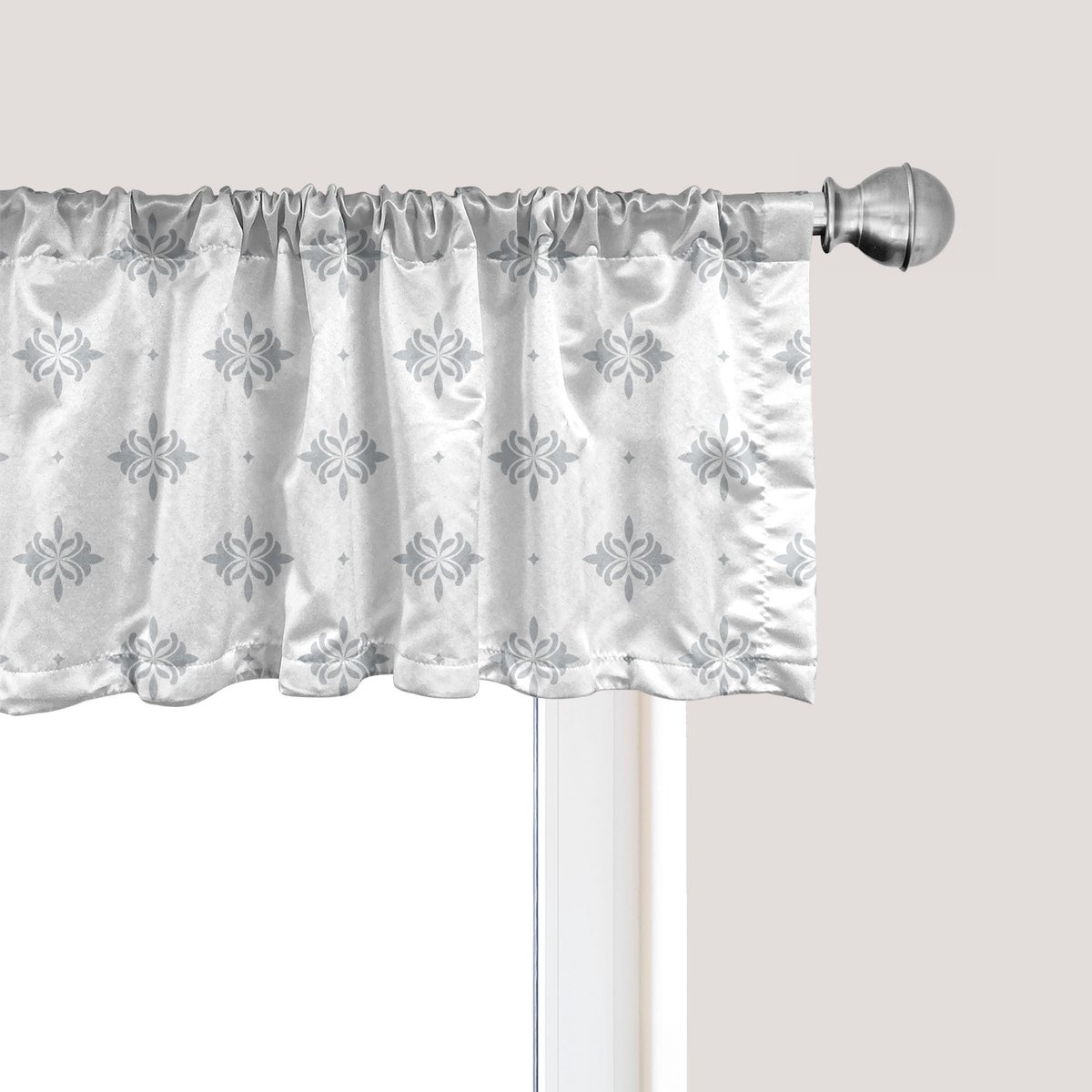 ABAKUHAUS Damast raamvalletje, gordijnvalletje voor keuken en slaapkamer met tunnelzoom, 137 cm x 30 cm, lichtpaarsblauw wit