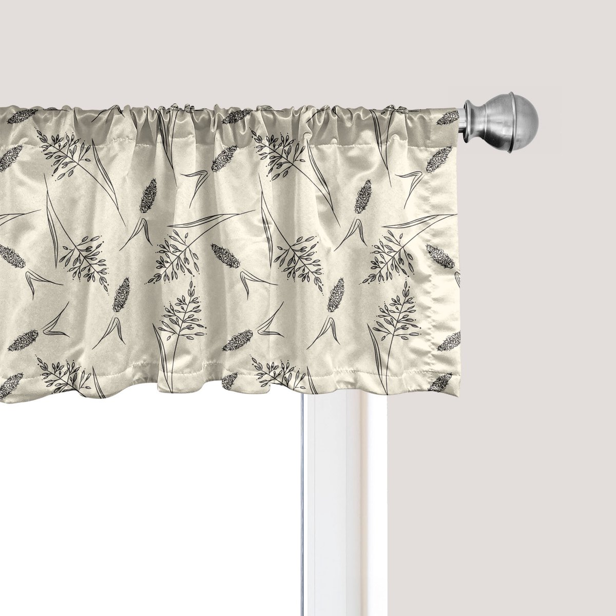 ABAKUHAUS Boho raamvalletje, gordijnvalletje voor keuken en slaapkamer met tunnelzoom, 137 cm x 45 cm, crème en donkergrijs