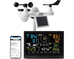 Deliqa professionele 7 in 1 weerstation – wifi weerstation – 7,5 inch – met kleuren display – met zonnepaneel – buiten en binnen sensor – digitale monitor