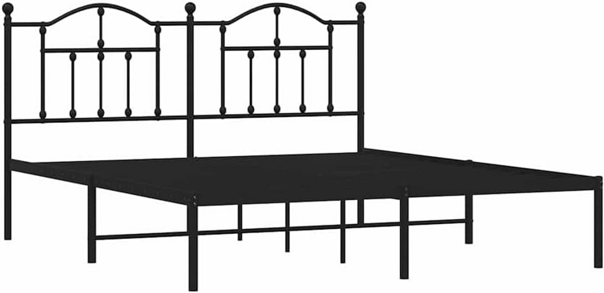 Tweepersoons Bedframe 180x200 cm met Hoofdbord - Zwart Metalen Ledikant