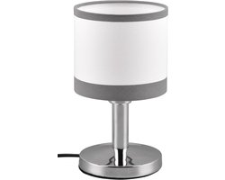 Tafellamp Chroom Metaal met Gordijnstof Lampenkap Grijs/Wit