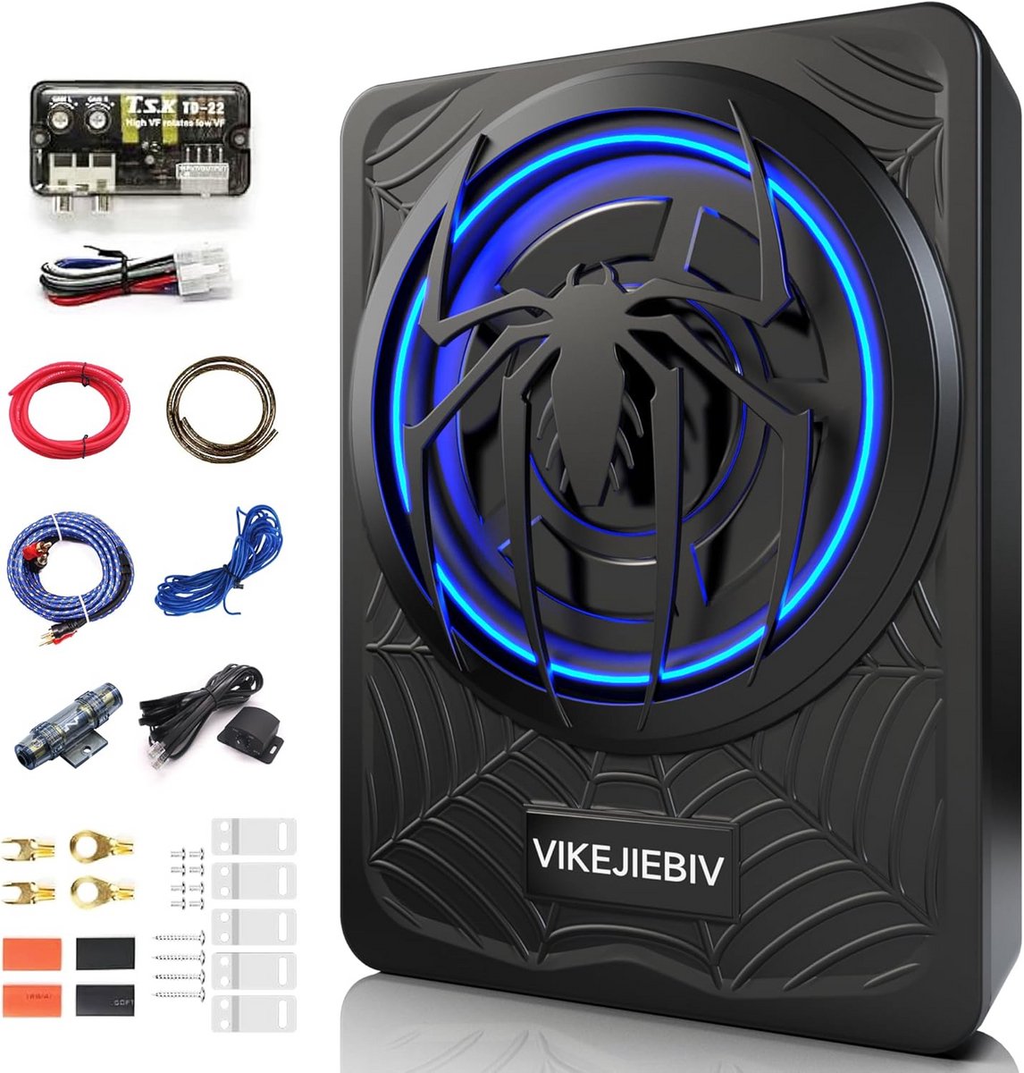 Slanke 1200W Actieve Auto Subwoofer met Versterker en Beat-Synchroon LED-Licht