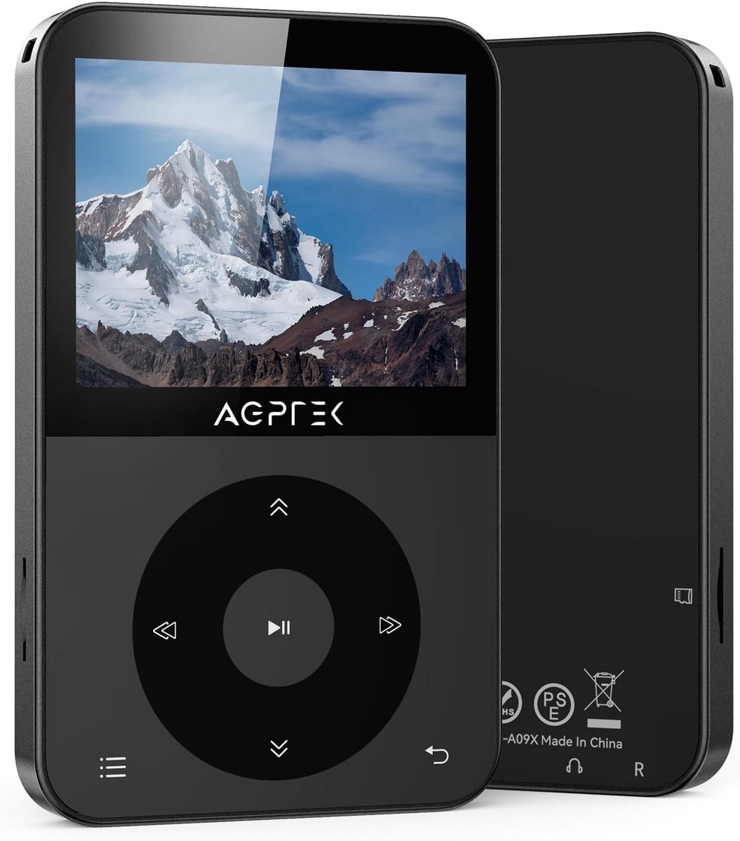Draagbare MP3 Speler met Bluetooth 5.3, 64GB Geheugen, 2.3" Kleurenscherm, FM Radio en Opnamefunctie