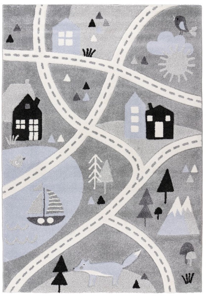 Happy Kinderkleed – Verkeersroute – Zilver – Laagpolig & Anti-allergisch – 80x150 cm