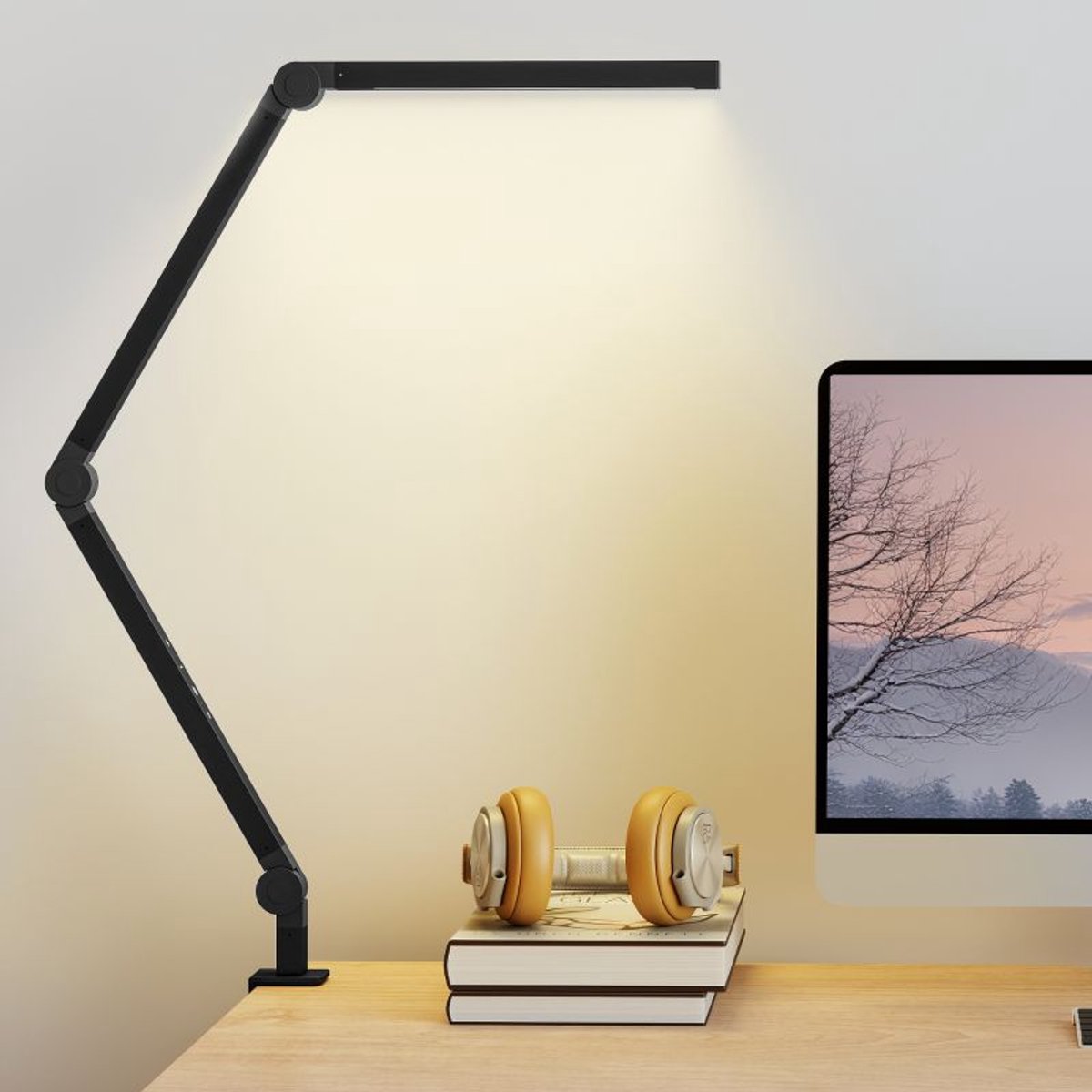 Daity Bureaulamp, instelbare helderheid en kleurtemperatuur, metalen clip, 96 LED-lampjes, zwart.