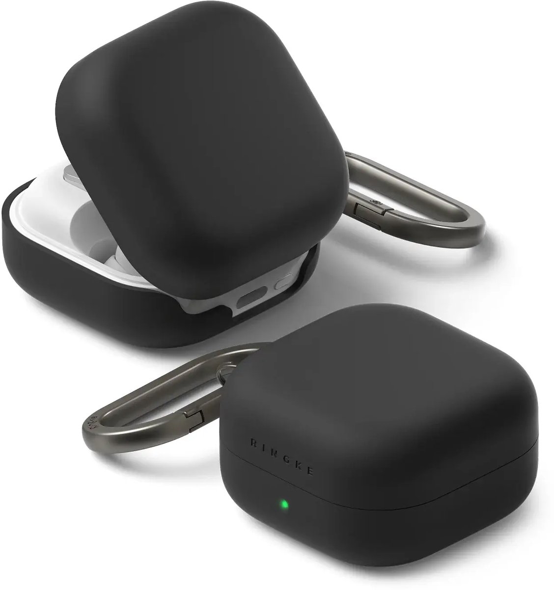 Ringke Silicone Hoesje Geschikt voor Samsung Galaxy Buds 4 / 4 Pro - Siliconen Cover - Karabijnhaak - Case Zwart