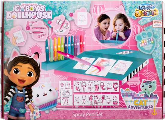 Gabby's Dollhouse - Spray Pen Set Desktop Box (GD23368) - Kit de Stylos