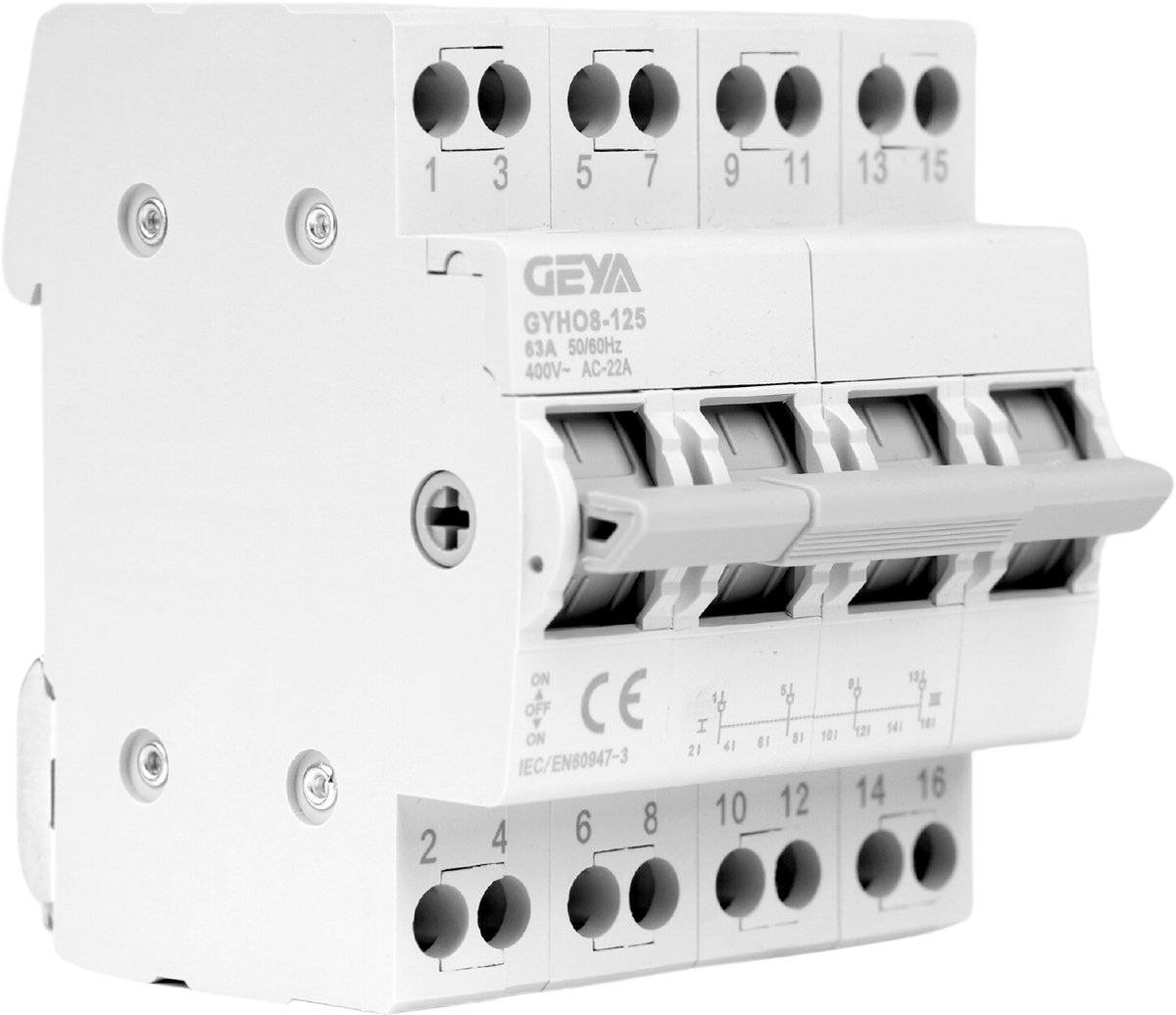 GEYA Dual Power Transfer Schakelaar - 4P 63A lastonderbreker - Handmatige Transfer Isolerende Schakelaar - AC 400V Handmatige Overdracht Scheidingsschakelaar - stroomonderbreker - DIN rail