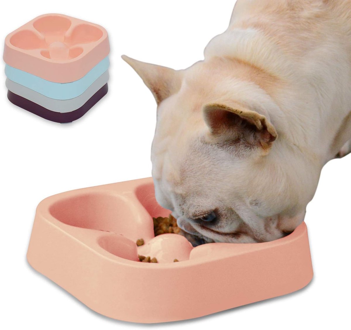 Langzaam Voedende Hondenbak - Anti Schrokbak - Gezond Eten - Klavervier Patroon - 21x21x5 CM - Roze