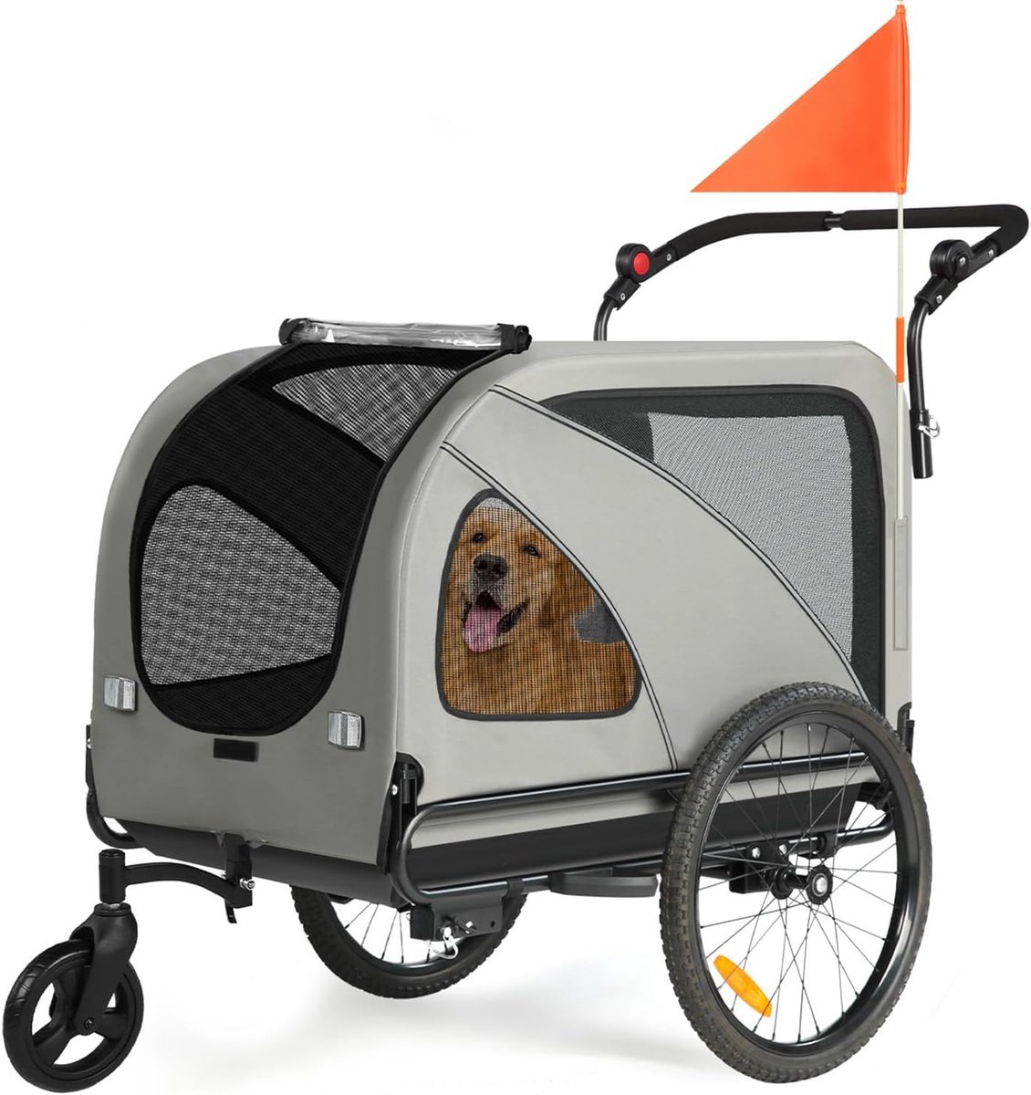 Fietskar Hond - Hondenaanhanger Hondenbuggy - Veilig Vervoer - 2-in-1 Ontwerp - Tot 50 kg - Grijs