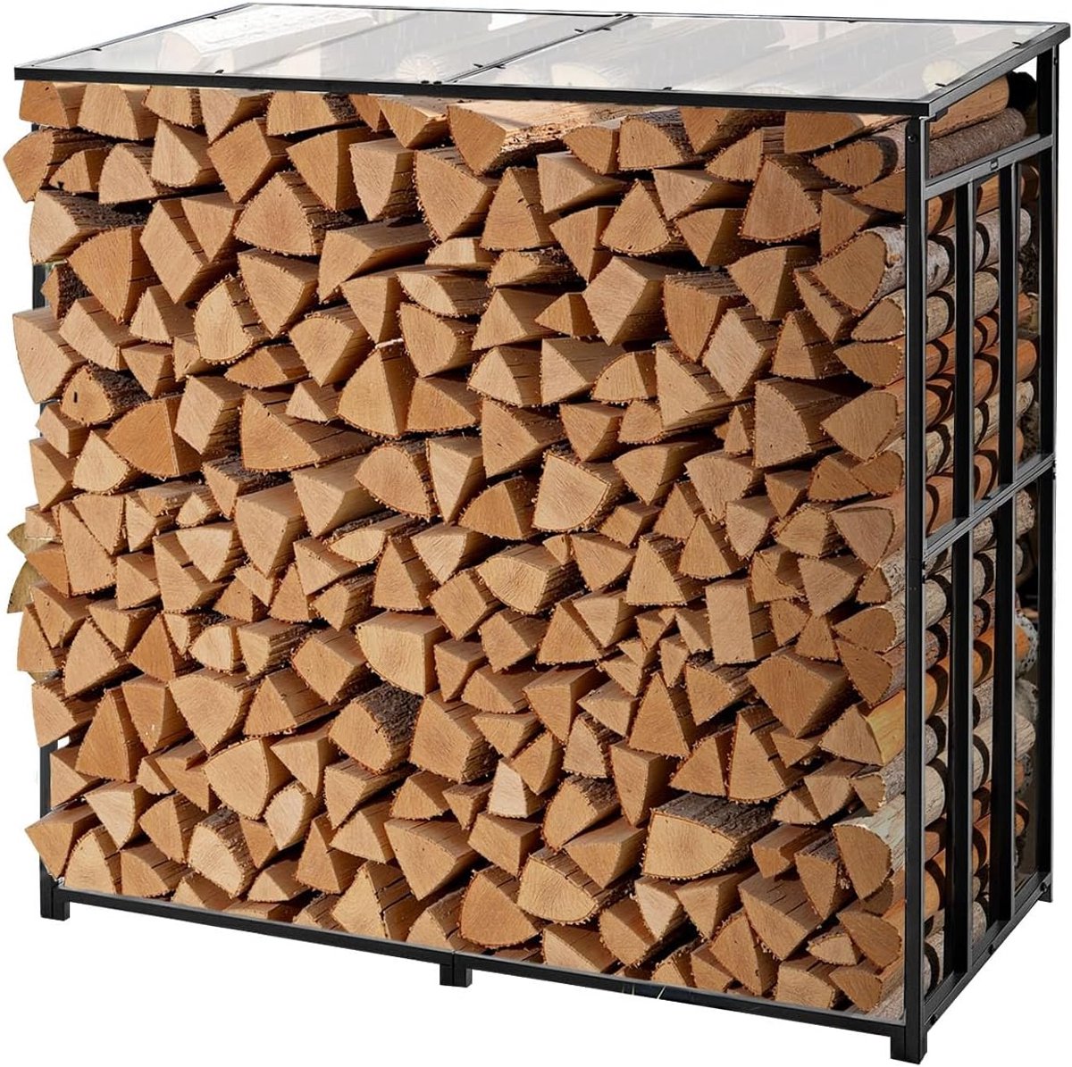 Brandhout Opslag - Houtrek Buiten - Droog Hout Houden - Weerbestendig Dak - 143x143x70 cm - Zwart