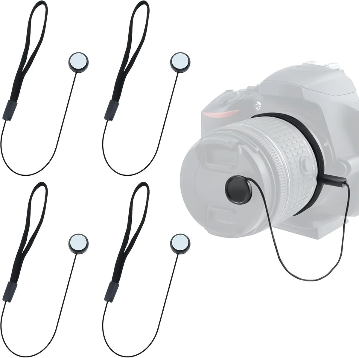 Lensdop Houder - Lijn Houder - Bescherming Lenzen - Elastisch Verstelbaar - 26 cm Lengte - Zwart