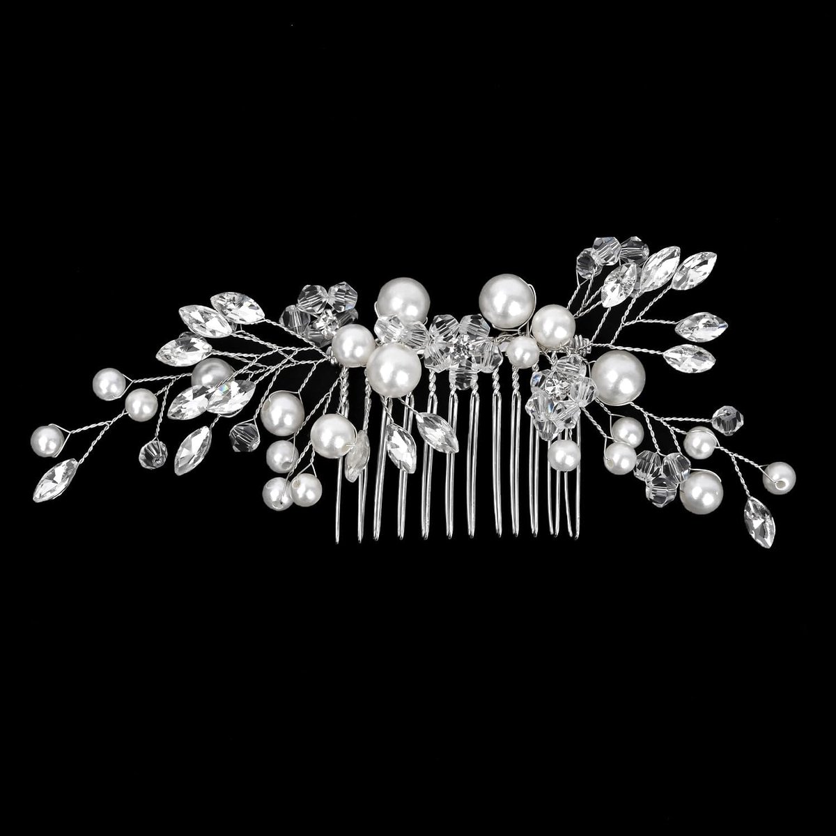 Bruids Haarspeldjes - Parels Bloemenkam - Feestelijk Haar - Verstelbare Kristallen - 10.2 x 6.8 cm - Zilver