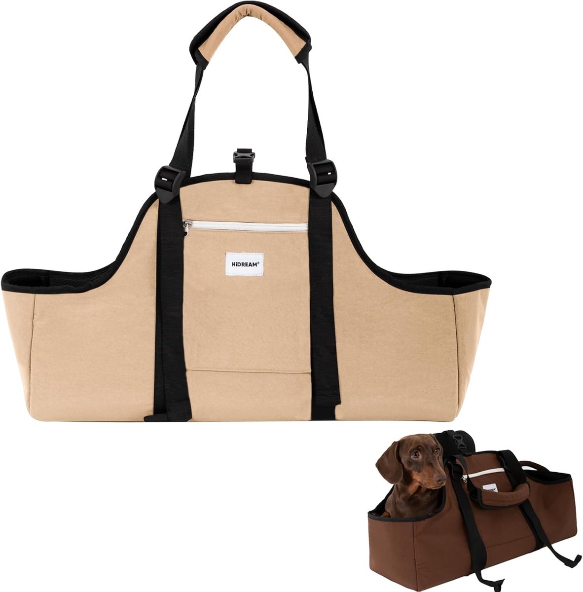 Draagbare Hondentas - Huisdierdrager Schoudertas - Veilig Vervoer - Waterbestendig Nylon - 56x20x33 cm - Kleibruin