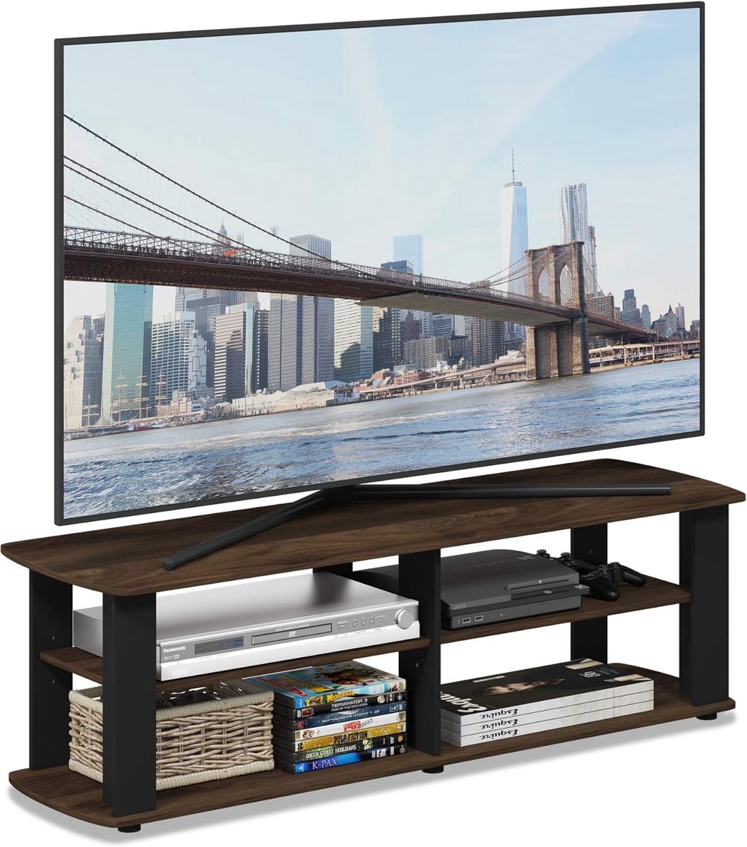 Entertainment Center - TV Meubel - Woonkamer Inrichting - Modern Design - 110x34x33cm - Walnoot Zwart