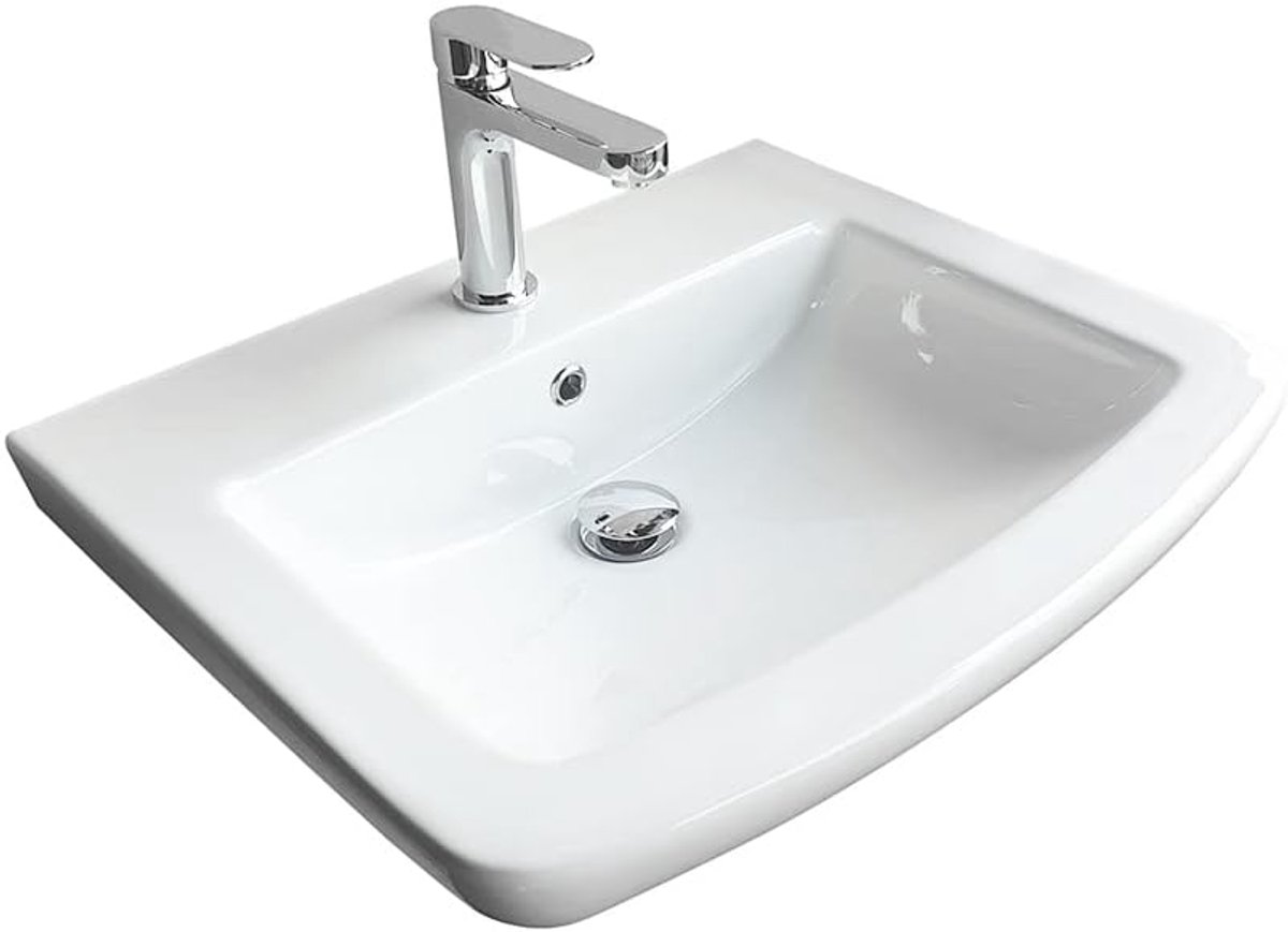 Wastafel Keramiek - Badkamer Wasbak - Dagelijks Gebruik - Vuilafstotend Oppervlak - 60 cm Breed - Wit
