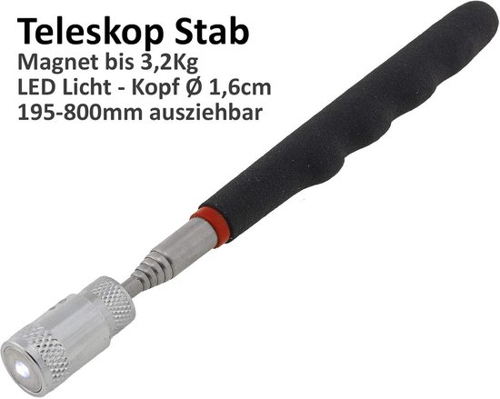 Gereedschapsset Hefmagneet - Pick-up Tools - Kleine Onderdelen Grijpen - Telescopisch Met LED - 80cm Uittrekbaar van Merkloos	 — afbeelding 3