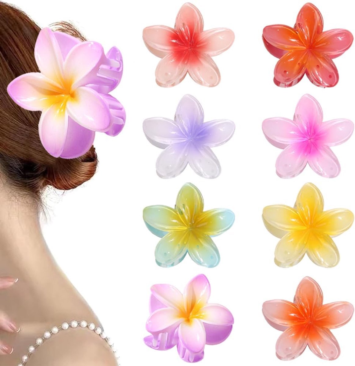Bloemenhaarklemmen Set - Bloemen Clips - Haar Styling - Set van 8 stuks - 8x8x4 cm