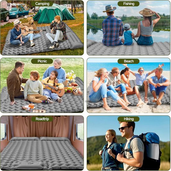 Dubbele Slaapmat - Opblaasbaar Matras - Kamperen en Backpacken - Zelfopblaasbaar en Compact - 200 x 130 cm - Grijs van Merkloos — afbeelding 4