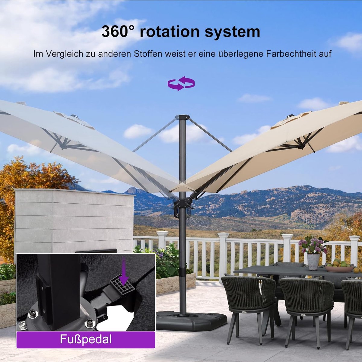 Zweefparasol 300x200 cm Rechthoekig – 360° Draaibaar & Kantelbaar met Zwenkarm – UV50+ Tuinparasol met Aluminium Frame en Handslinger – Grijs – Laura