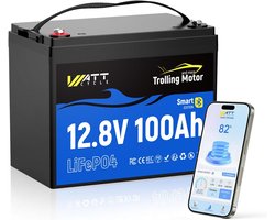 WattCycle 12V 100Ah LiFePO4-accu met Bluetooth – 120A BMS – IP67 waterdicht – Voor elektrische boegmotoren, campers en zonne-energie