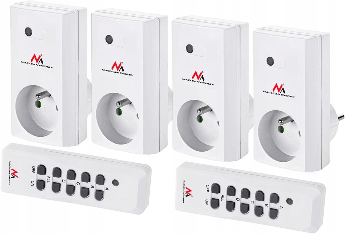 Draadloze Schakelset - Stopcontacten met Afstandsbediening - Apparaten Bediening - 4 Stopcontacten 2 Afstandsbedieningen - Max 3600W - Wit