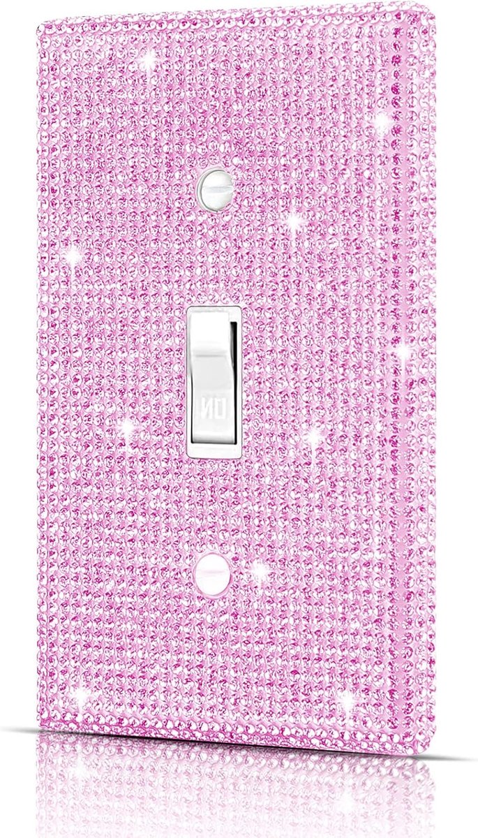 Wandplaat Lichtschakelaar - Decoratieve Plaat - Woondecoratie - Zilveren Steentjes - 114 x 7 cm - Roze