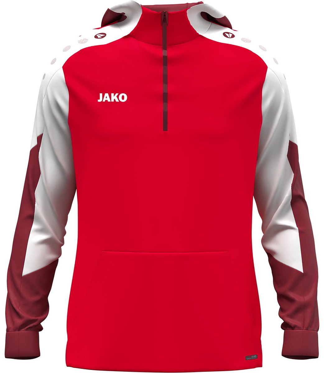 Jako Dynamic Hooded Half Zip Heren - Rood / Wit / Donkerrood | Maat: XL