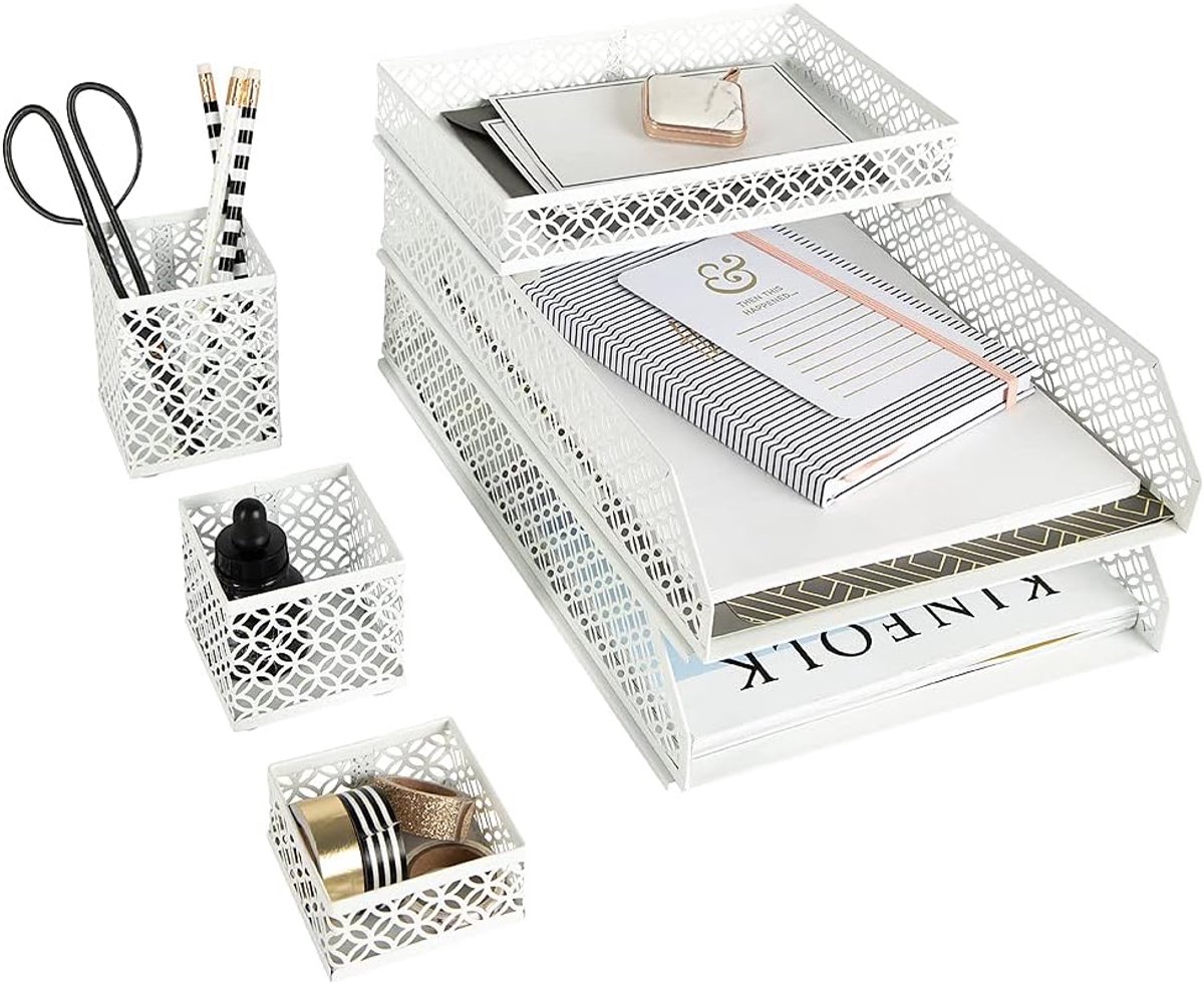 Bureau Organizer Set - Kantoor Opbergset - Bureau Opruimen - 6-delig Systeem - Wit