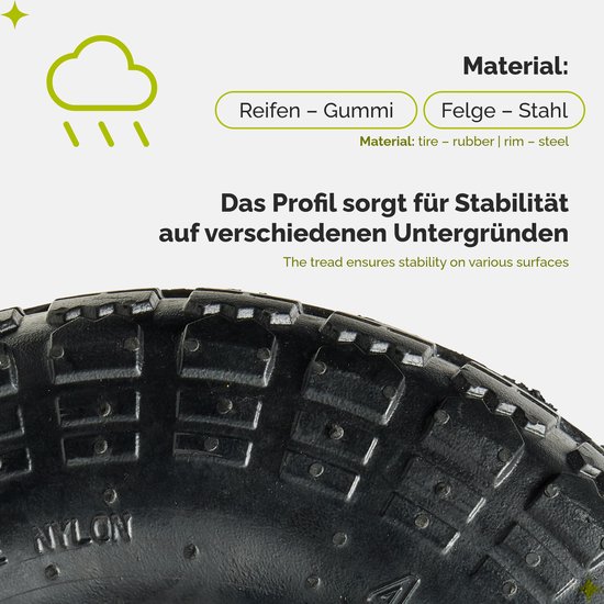 GARRONDA - Vervangwiel Kruiwagen 4.10 / 3.50 - 4 Kruiwagenwiel Ø 260 mm Luchtband 2PR Band tot 80 kg zonder As Stalen Velg Kogellager voor Tuinwagen Erf Bouwplaats GD-0163, Zwart-Rood van Garronda — afbeelding 4