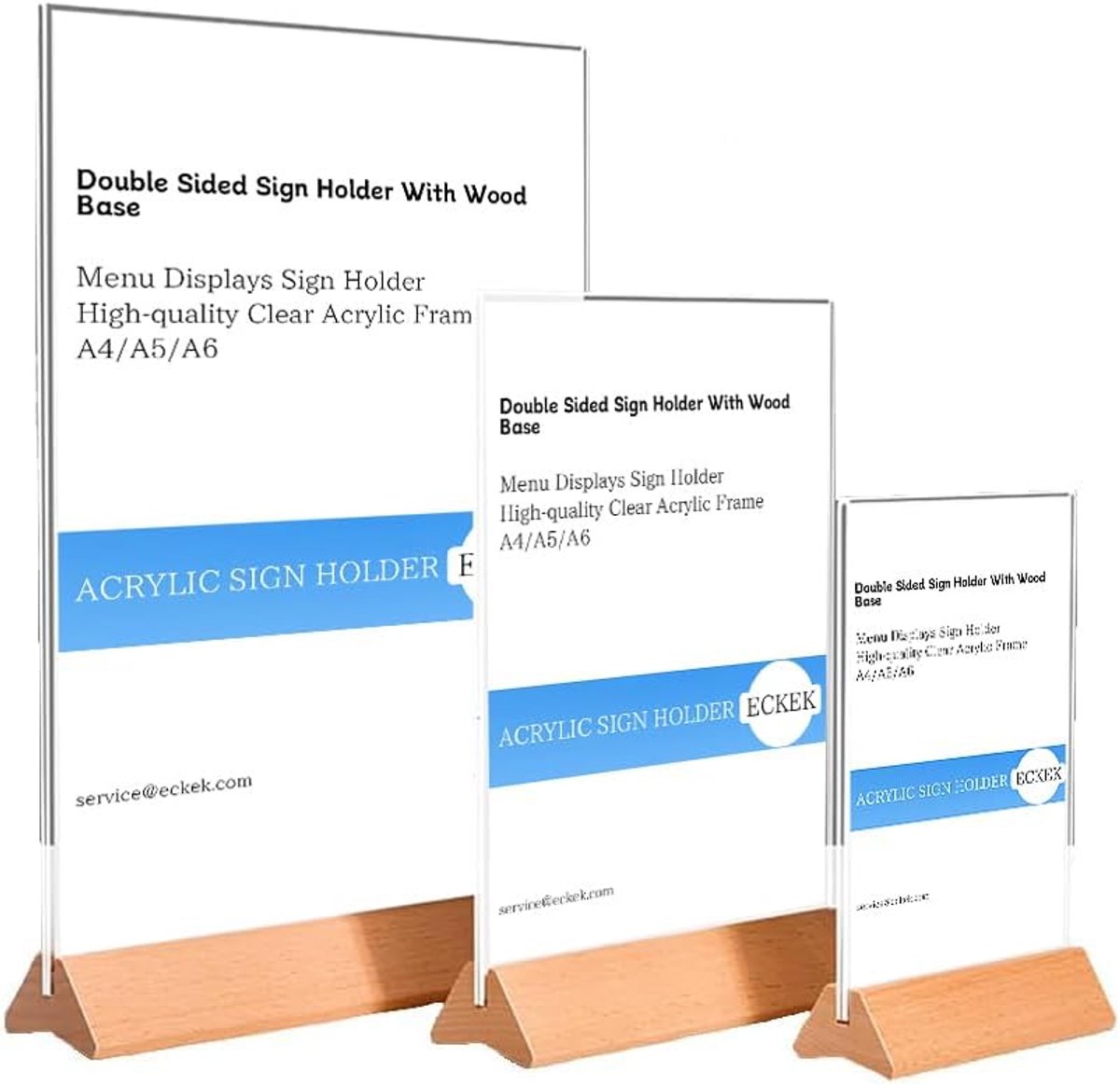 Acryl Tekenhouder - Menu Display - Tafelblad Presentatie - Houten Basis - A5 Formaat - Wit