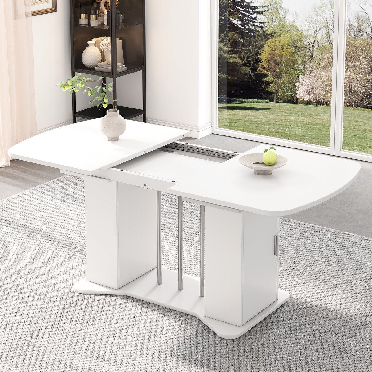Wishdor - Eettafel - Uitschuifbaar Met Opbergruimte - Klassiek - Eetkamer - MDF - Wit - 120-160 x 80 cm