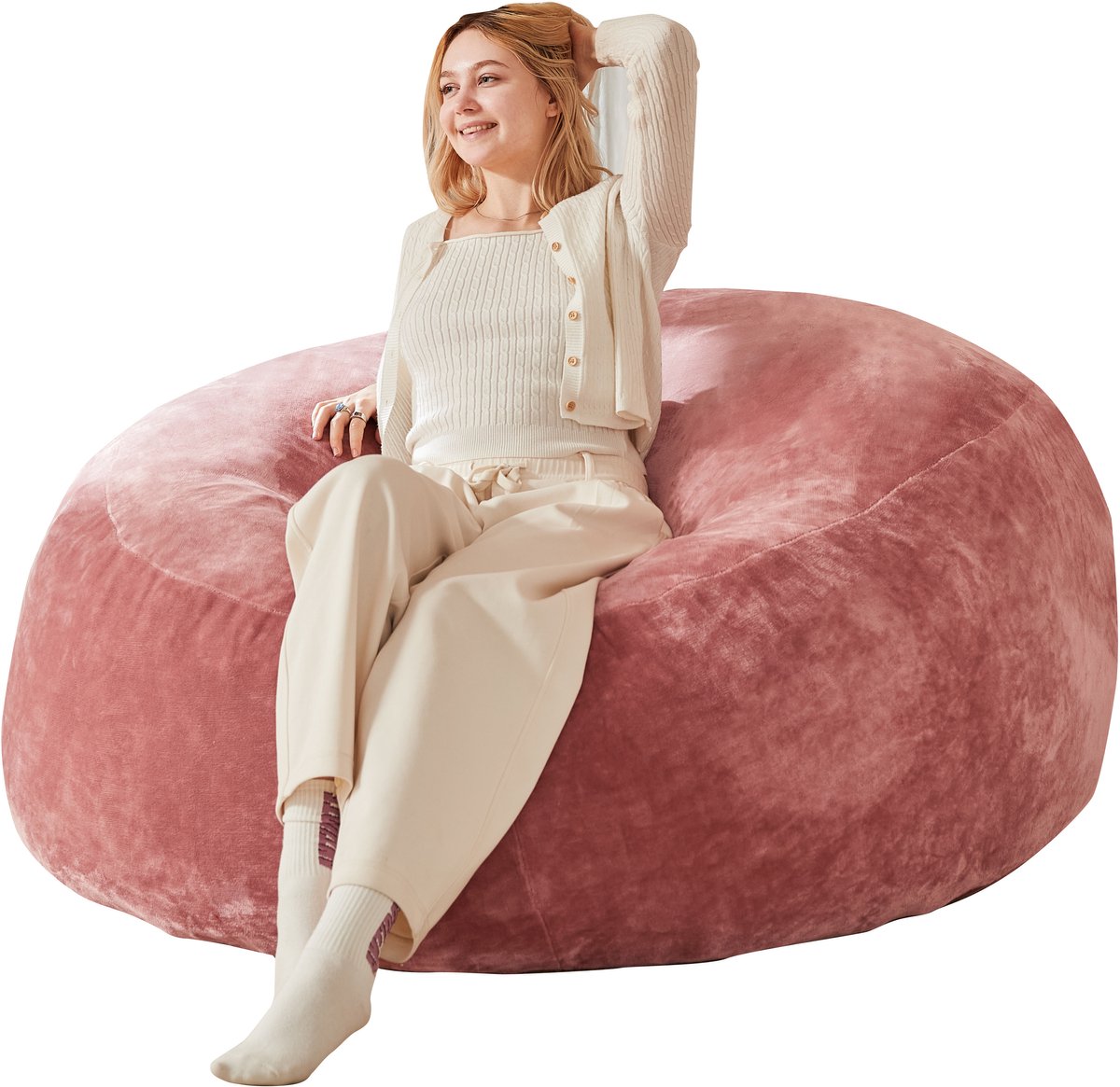 REDOM Zitzakbank - Drukverlichtend & Opvouwbaar - Ruimtebesparend - 2-In-1 als Loungestoel en Slaapbank - Schuim - Roze - 150x150x60 cm