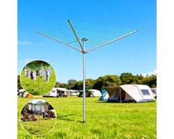 ELYSIVM Wasrek - Droogrek - Droogmolen - Wasrek Paraplu - Waslijn buiten - Roterend - 30m - Incl. beschermhoes en 20 clips - 176x153 cm - Zilver, Ijzer - tot ca. 15 kg