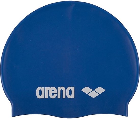 Klassieke blauwe Arena badmuts met logo.