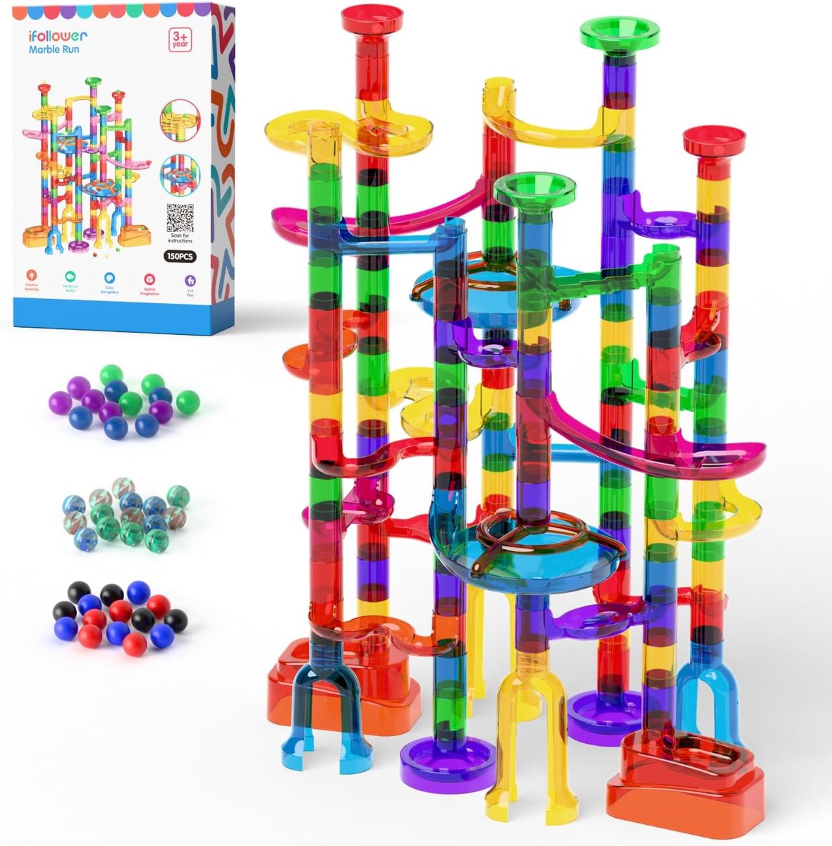 Knikkerbaan 150 stuks - Denkspel Geduldspel - STEM Educatie - Dubbel Spel - 43 cm Hoog