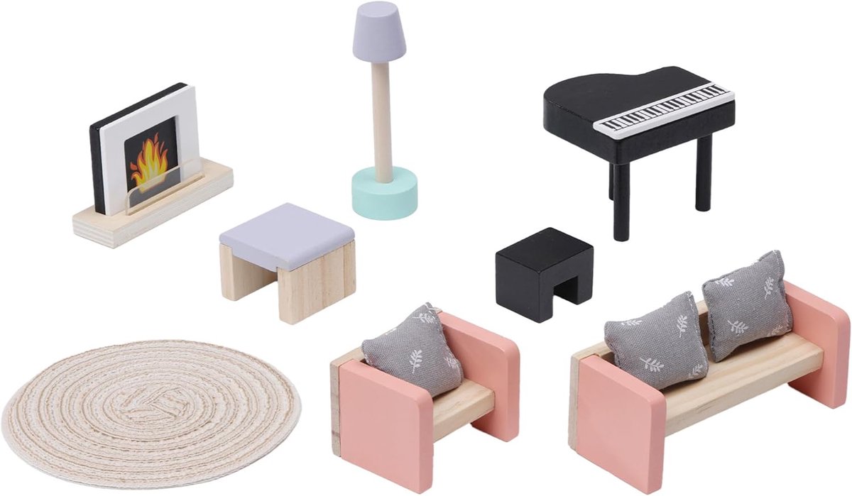 Poppenhuis Meubelset - Miniatuur Accessoires - Poppenhuis Inrichten - 11 Delig - Schaal 1:12 - Wit