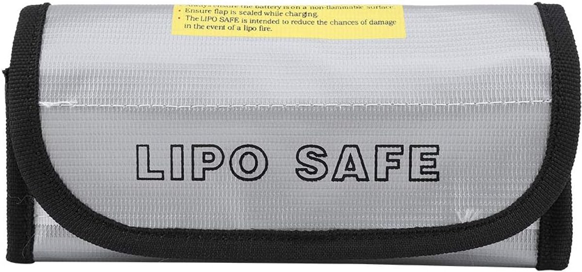 Lipo Batterij Zak - Brandwerende Opbergzak - Veilig Opladen - Dubbele Bescherming - 188x80x85mm - Zilverkleurig