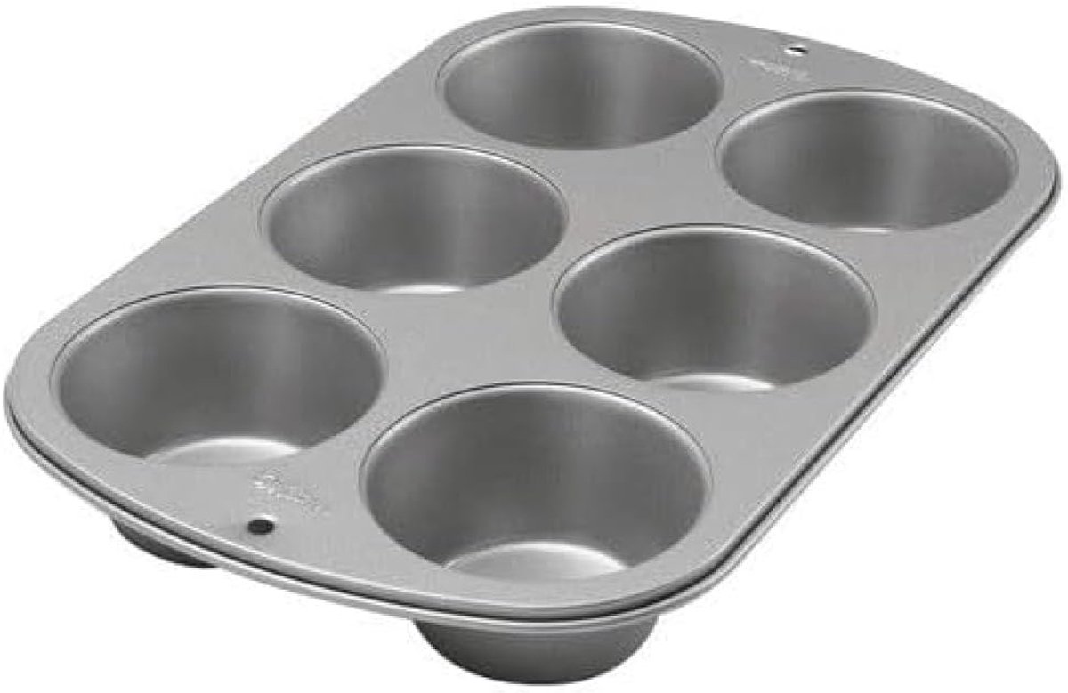 Jumbo Muffinvorm - Grote Cupcake Bakvorm - Thuis Bakken - Antiaanbaklaag Staal - 6 Gaten - Grijs