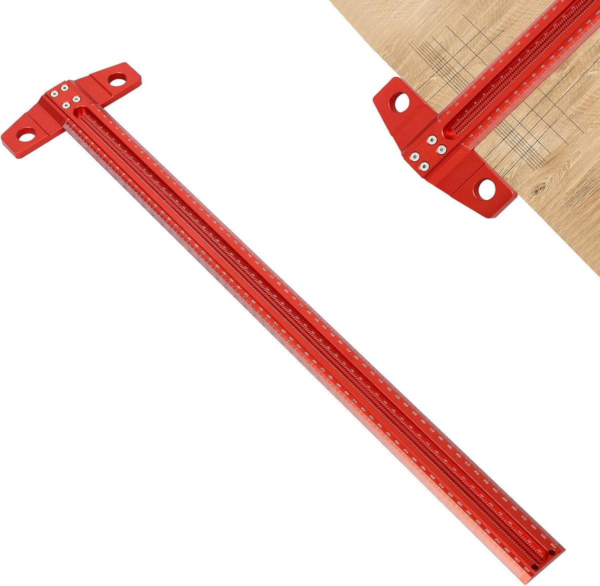 Vierkante Liniaal - Trekker Marker - Timmerwerk Meten - Nauwkeurige Lijn Markering - 600mm Lengte - Rood