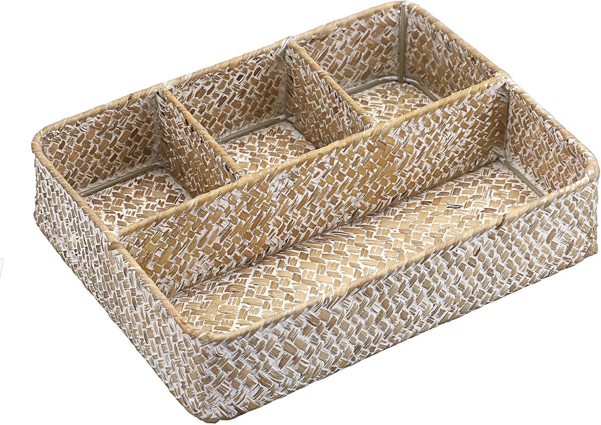 Opbergmand Mand - Laden Organizer - Aanrecht Opbergen - Vier Vaks Indeling - 27x21x7 cm - Wit