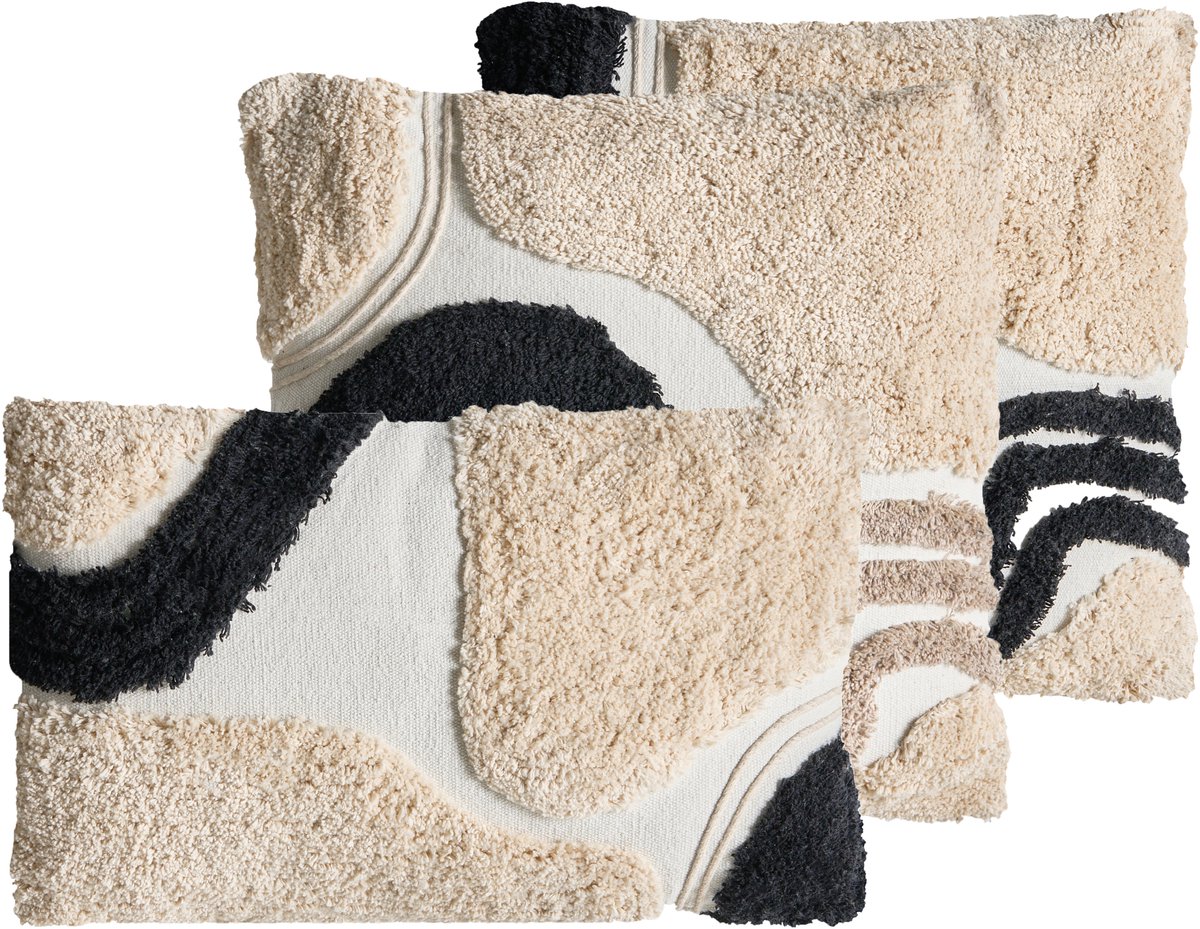 Beliani ALSTONIA - Sierkussen set van 3 - Zwart/Beige - Katoen