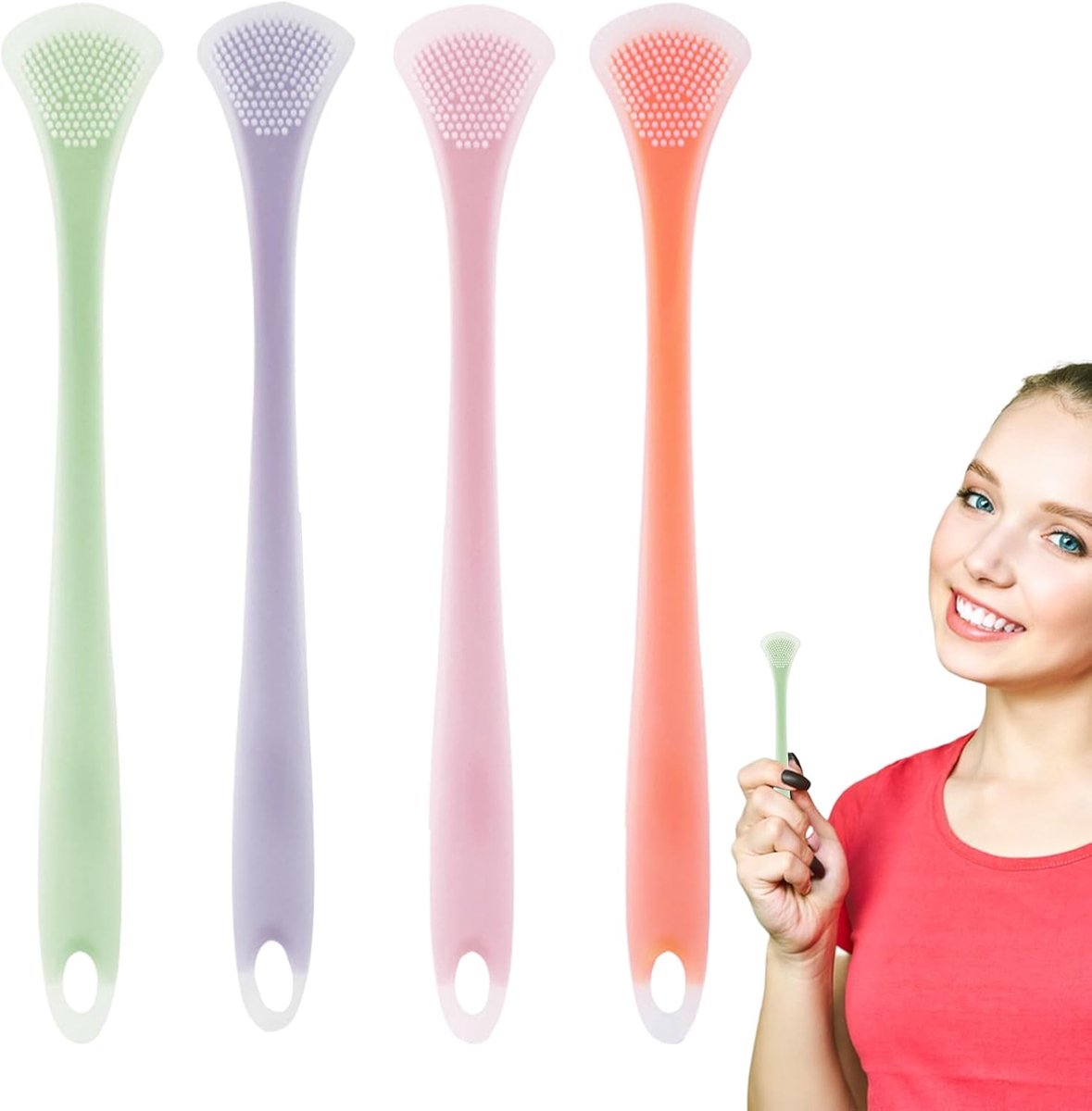 Tongborstel | Tongschraper voor een frissere adem – gezonde mondhygiëneborstels, siliconen tandschraper voor een frissere adem, 4 stuks