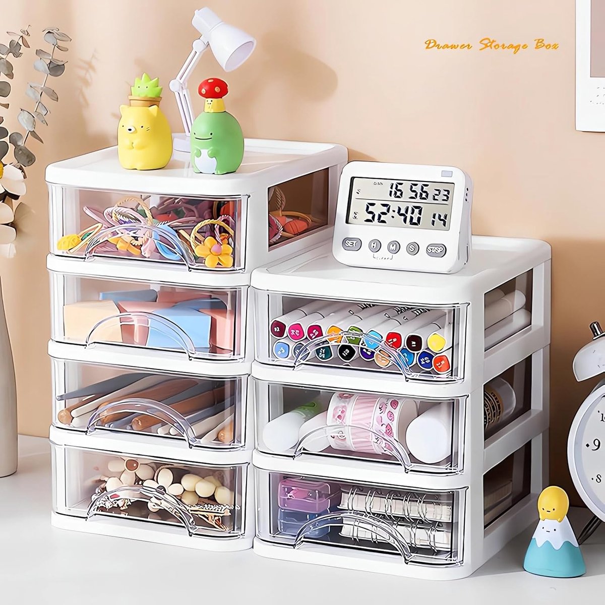 Bureau Opbergunit - Lade Organizer - Kantoor Thuis - Transparante Laden - 18x14x23cm - Wit