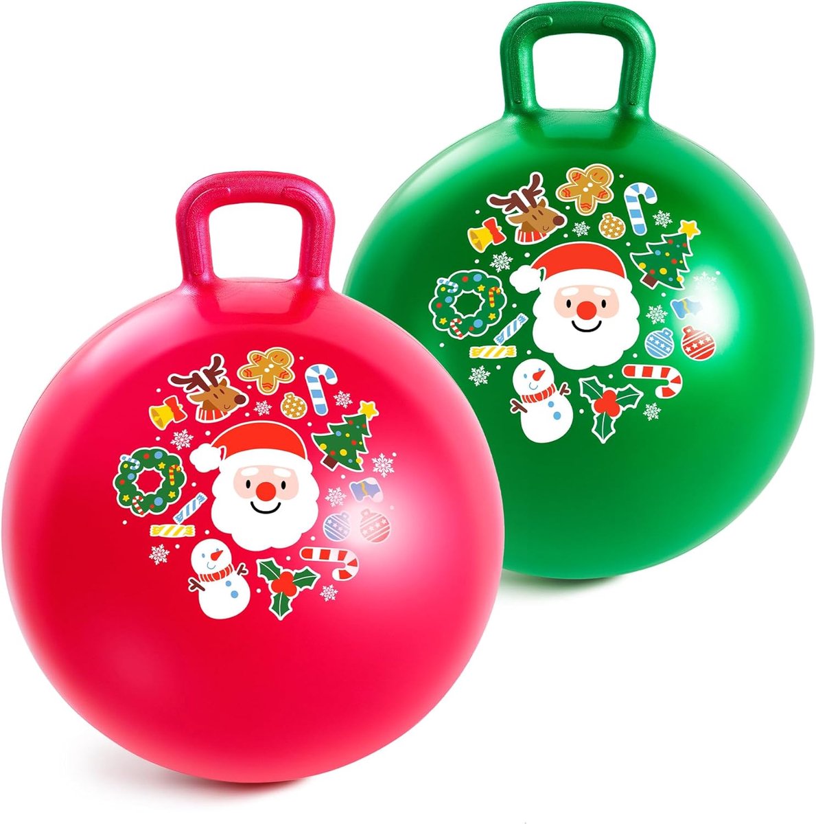 Springbal Set - Buitenspeelgoed - Actief Buiten Spelen - Kerst Thema Design - 45 cm - Groen Rood