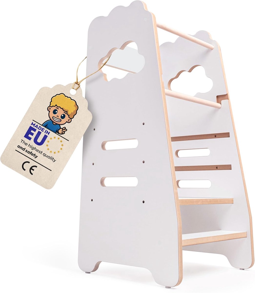 Leertoren - Montessori Toren - Keuken Hulp - In hoogte verstelbaar - 895 x 41 x 41 cm - Wit