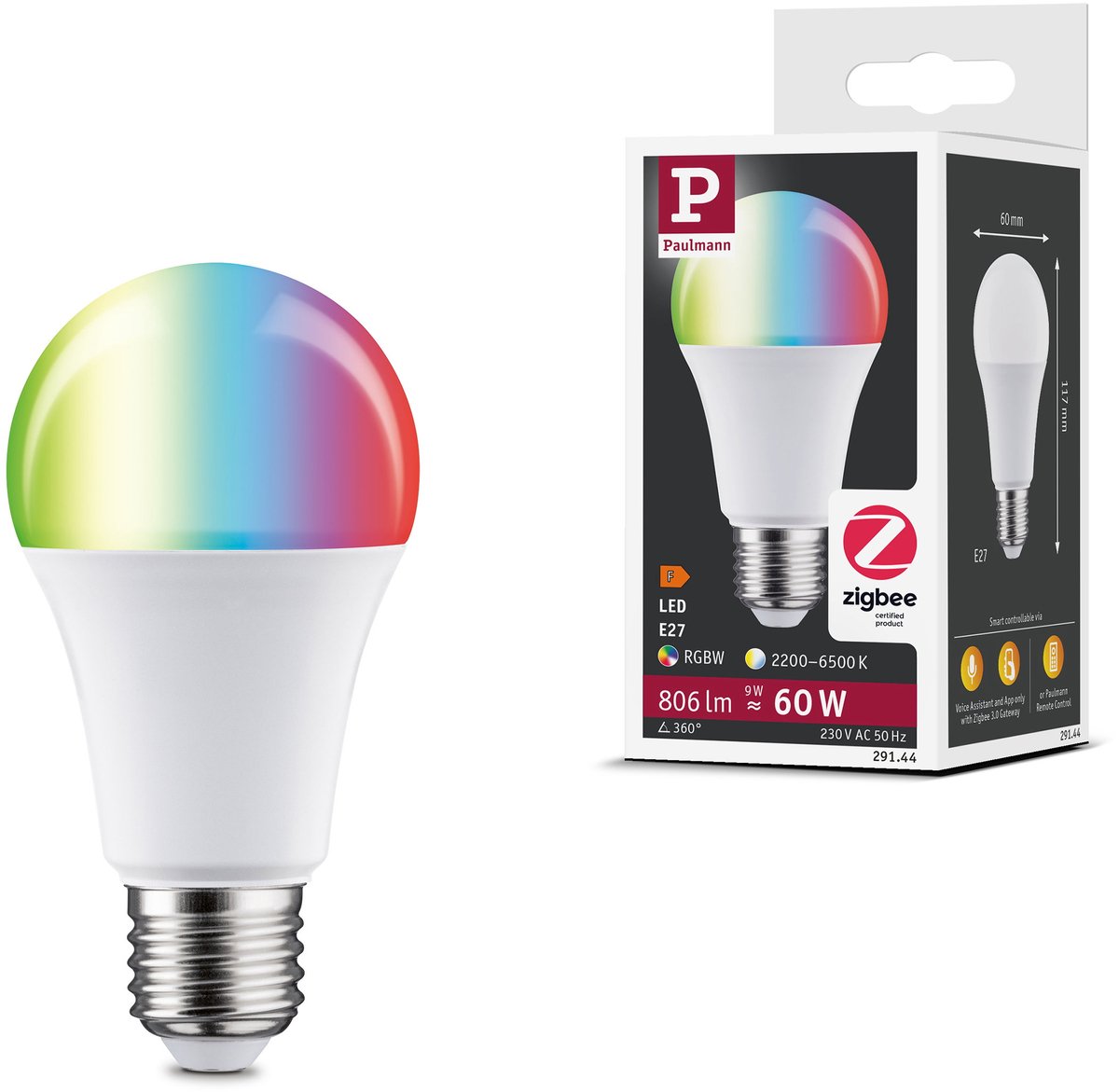 Paulmann Standaard 230 V Smart Home Zigbee 3.0 LED-gloeilamp E27 806lm 9W RGBW+ dimbaar Mat