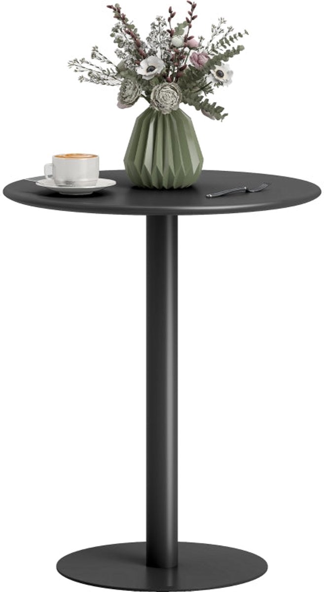 Merax Ronde Eettafel Ø60 cm – Kleine Keukentafel voor 2 Personen – Compacte Bistrotafel – Zwart Staal