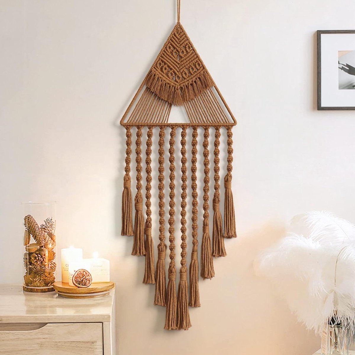 Allecto Premium - Muur Opknoping DreamCatcher met Boho Macrame Weving en Driehoek Kwastje - Geometrische Wall Art Craft voor Bohemian Home Decor